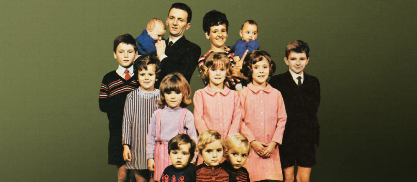 Housewife of the Year winner Ann McStay posing with her family and husband in 1969. Image design by Conor Merriman.