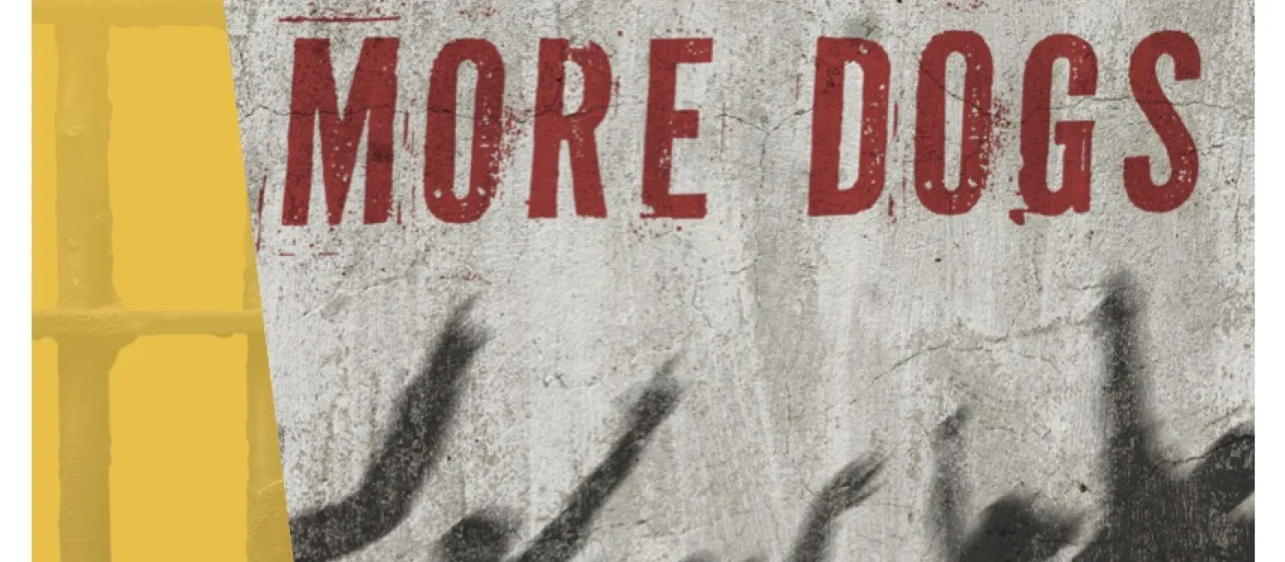 MORE DOGS GMU media poster, shadows of arms raised with MORE DOGS in red text