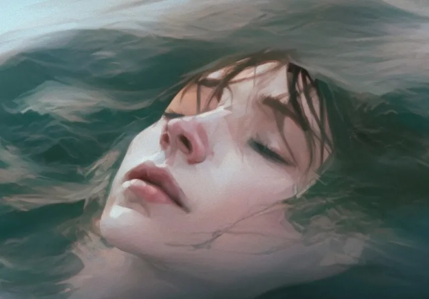 A WIND AND THE SHADOW image, animated woman floating on water