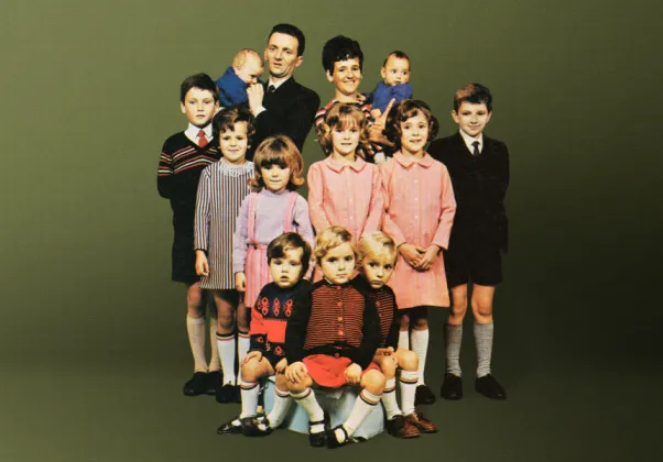 Housewife of the Year winner Ann McStay posing with her family and husband in 1969. Image design by Conor Merriman.